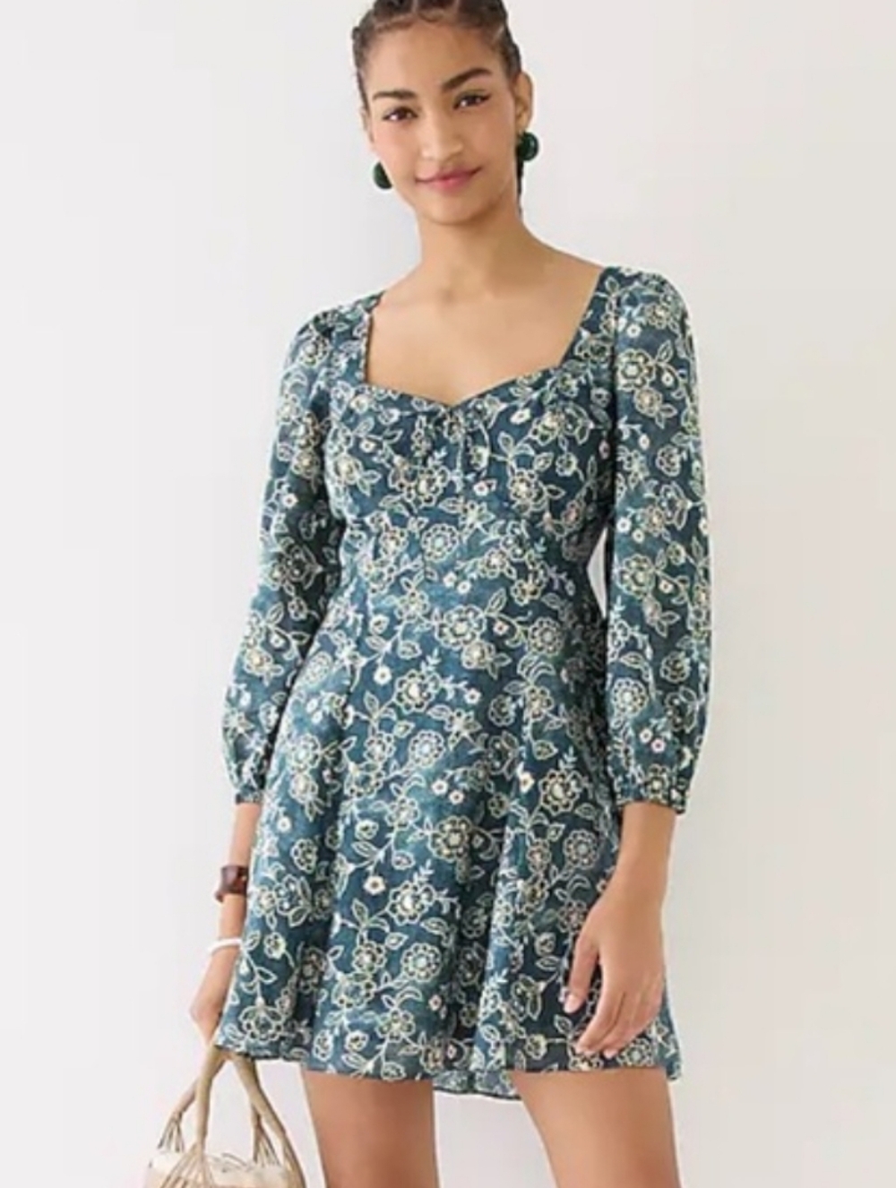 J. Crew 💚 Sweetheart long-sleeve mini dress in vintage vines ❇️ Size 8